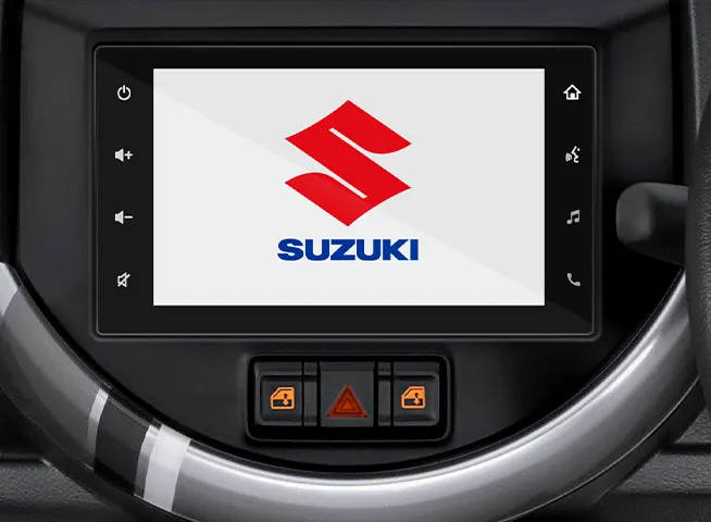 Kabin Suzuki S-Presso didominasi warna gelap, dilengkapi setir, panel instrumen digital, dan head unit layar sentuh.
