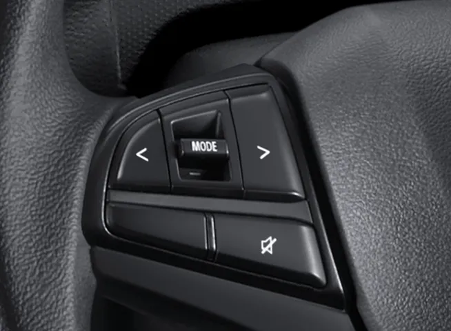 Interior kabin Suzuki S-Presso, menampilkan dasbor, setir, layar sentuh infotainment, dan jok kain depan.