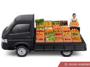 Suzuki Carry Pick Up terbaru warna putih, tampak depan dan sedikit samping.