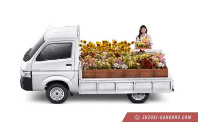 Suzuki Carry Pick Up terbaru warna putih, tampak depan dan samping.